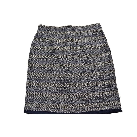 J. Crew Blue Black White Textured Tweed Lined Mini Skirt Raw Fringe Hem 12P - Picture 1 of 8